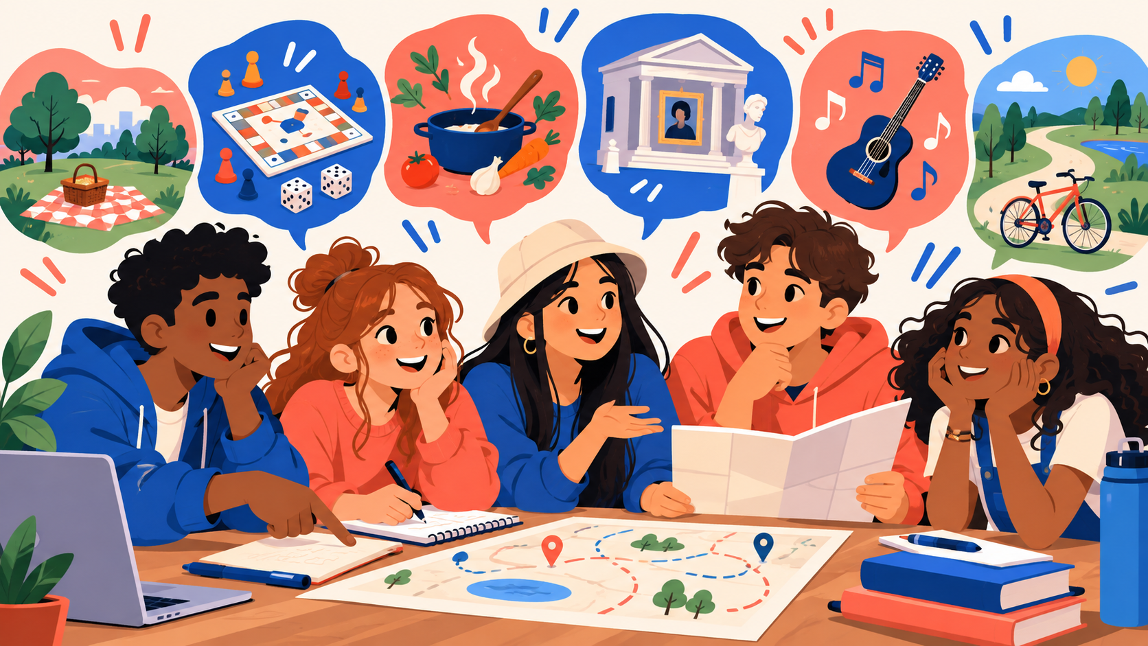 Friends planning affordable new activities