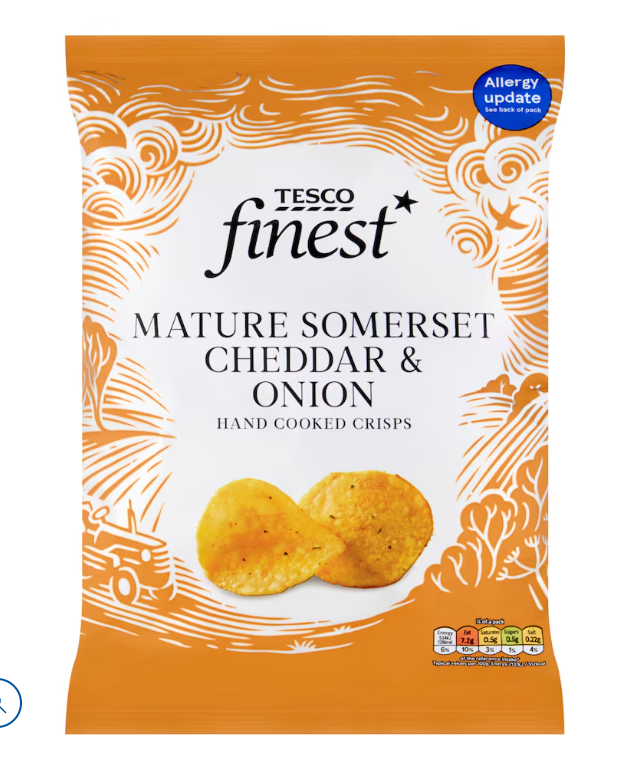 Tesco Finest Mature Somerset Cheddar & Onion Handcooked Crisps 150g